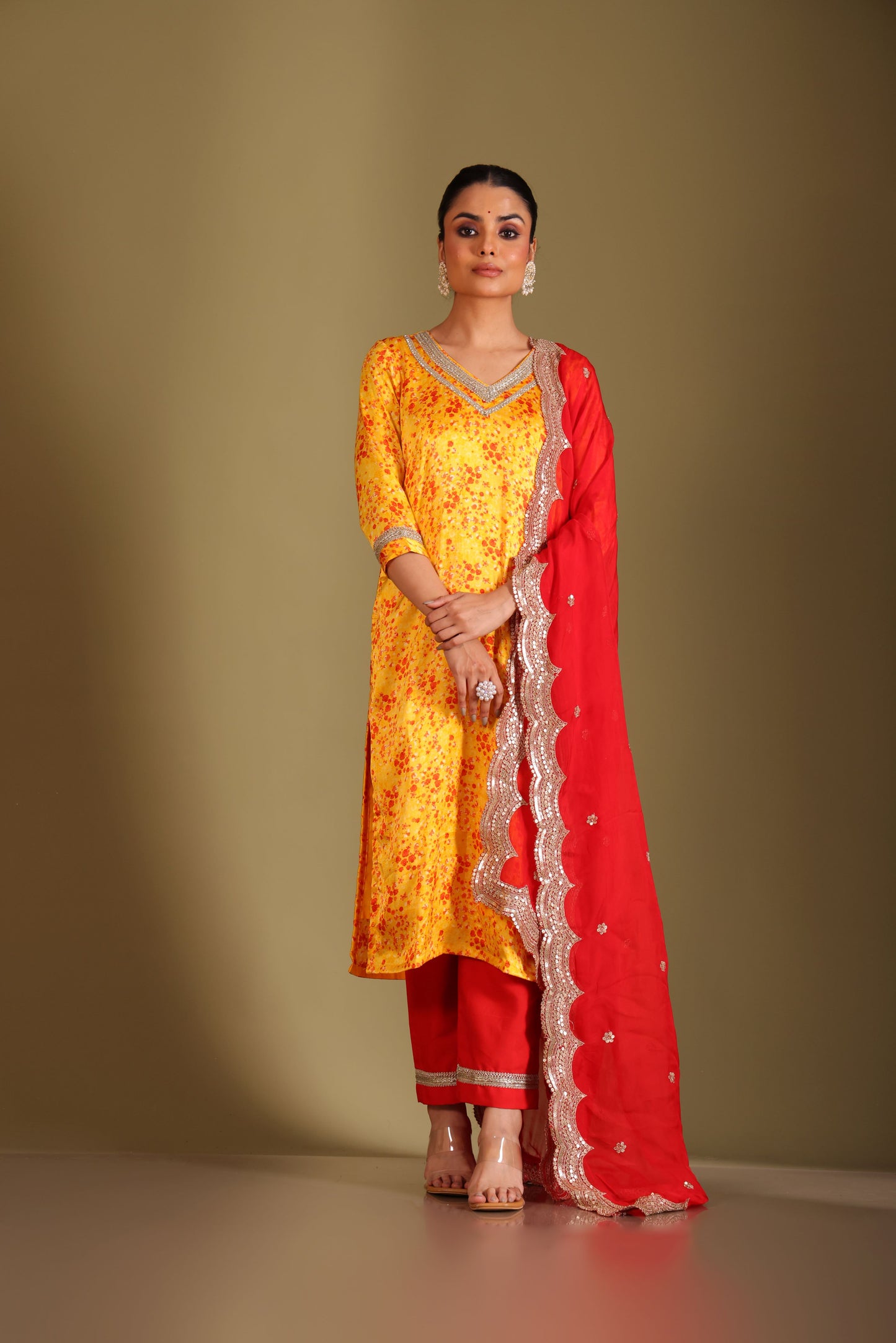 Gulzar Yellow printed Kurta with Pant and dupatta- set of 3