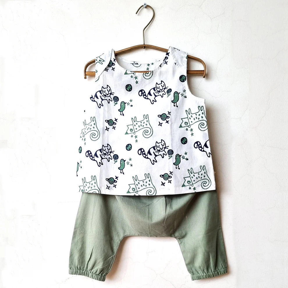 Organic Cotton Unisex Billi Print Jhabla Set