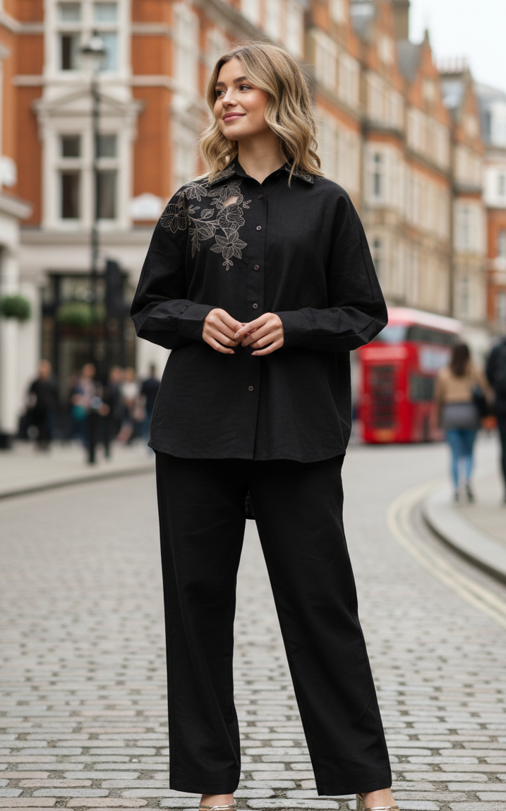 Embroidered Shirt With Trouser Co-Ords