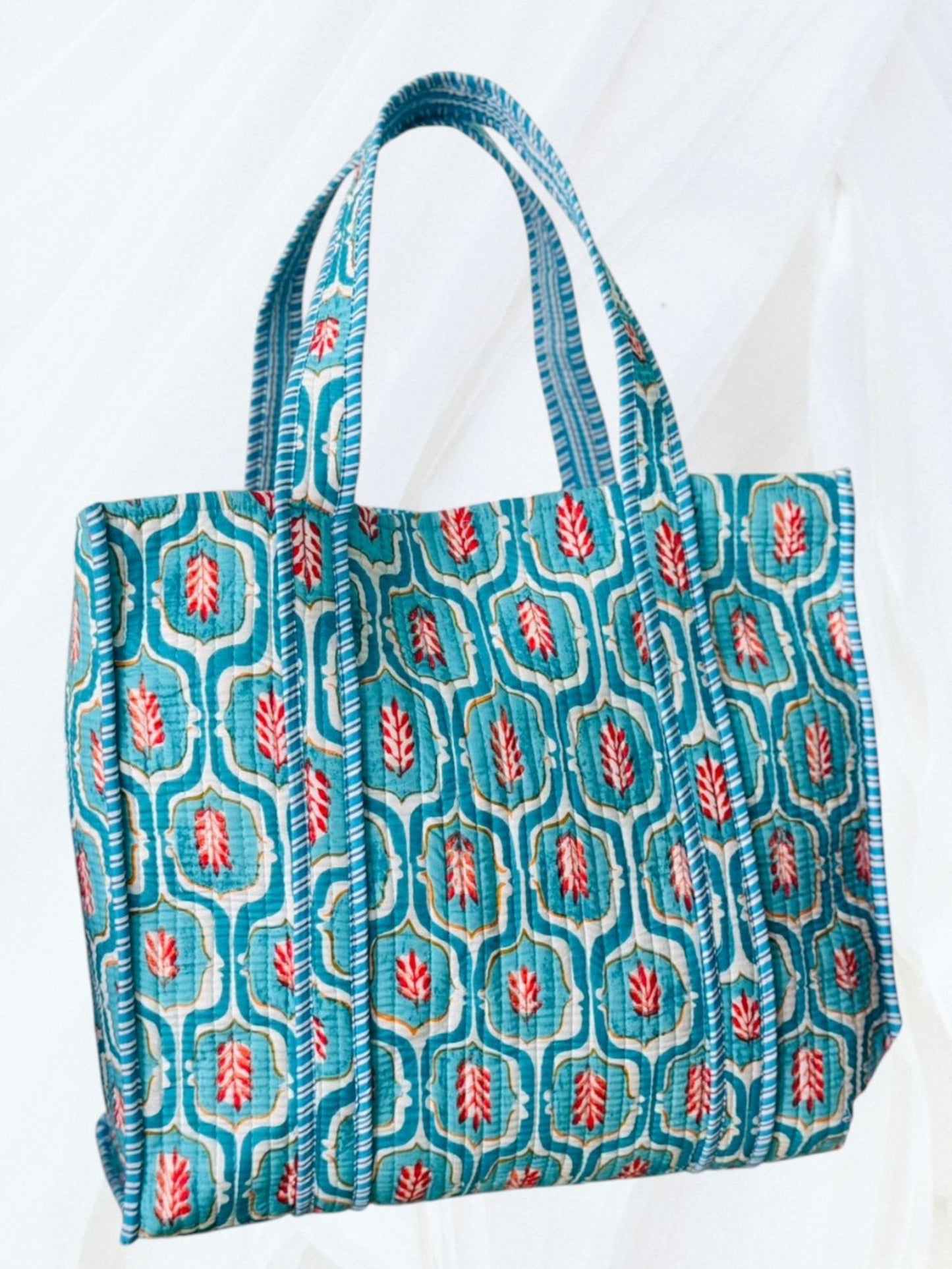 Blue Flower Motif Tote Bag
