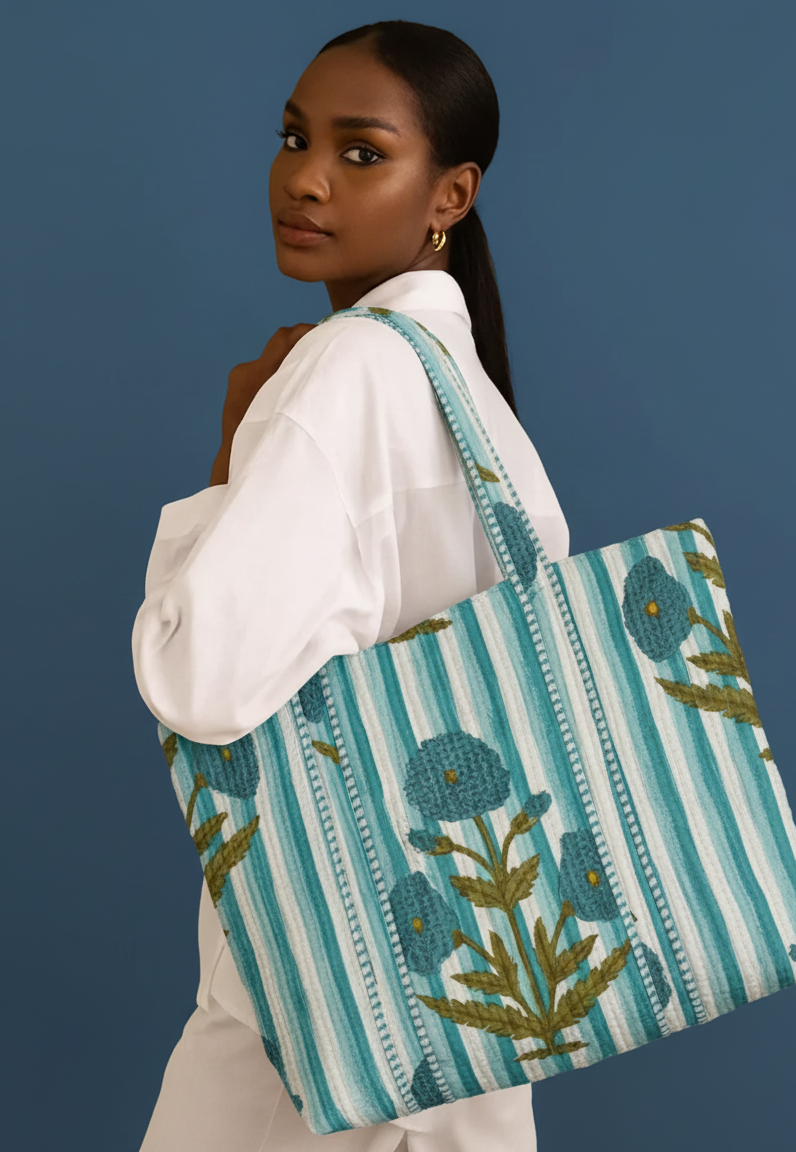 Bagru and Dabu print cotton tote bag from jaipur, ready to dispatch in the UK