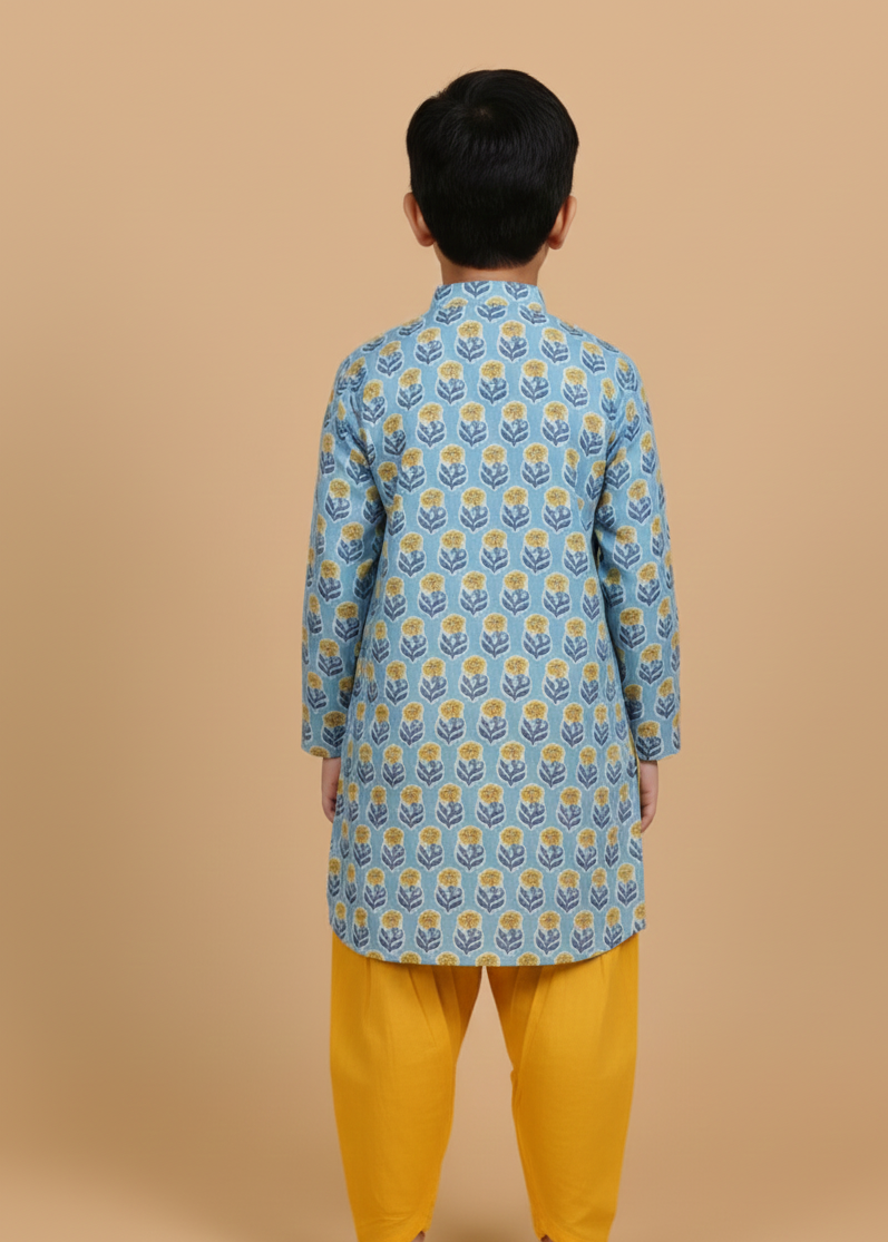 Blue floral kurta with yellow payjama