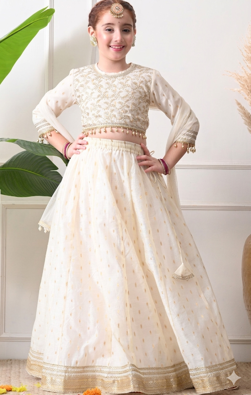 Girls Embroidered Lehenga & Blouse With Dupatta