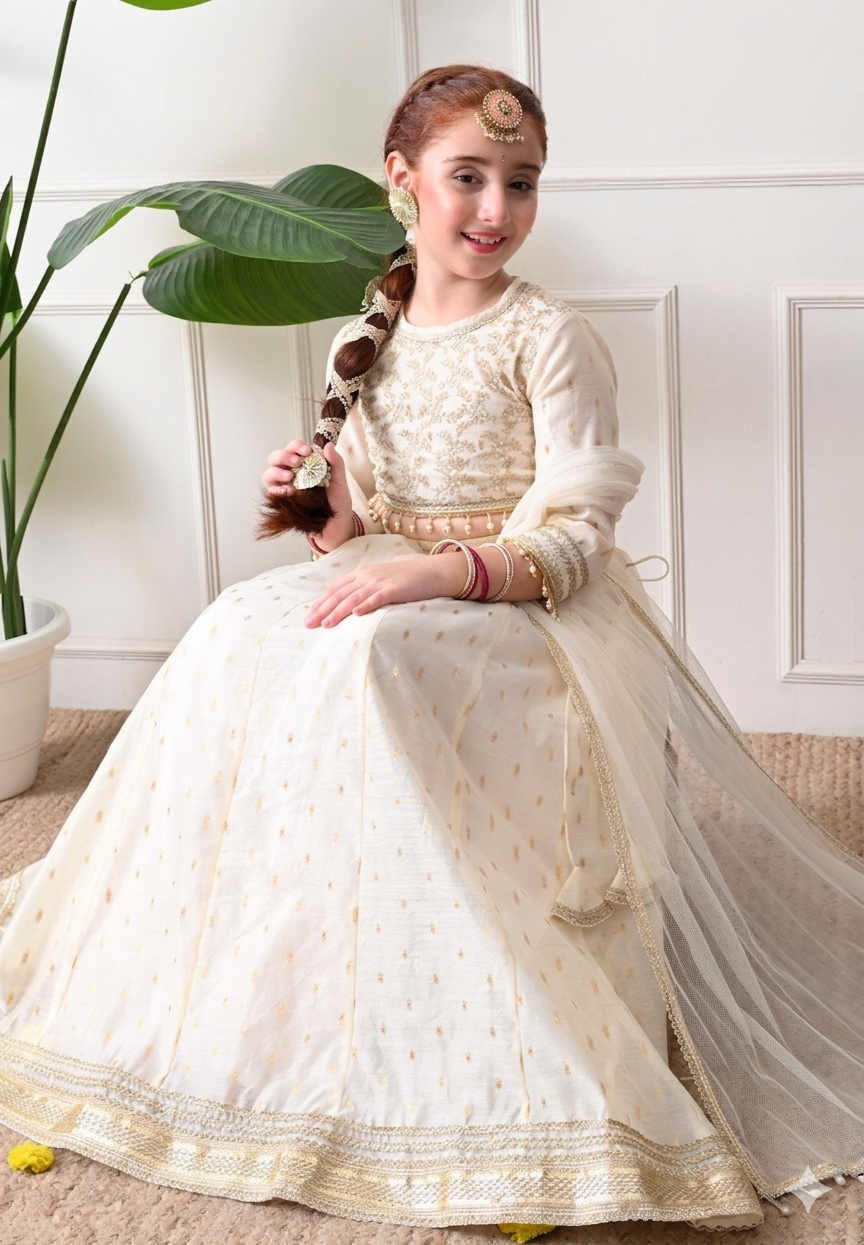 Girls Embroidered Lehenga & Blouse With Dupatta