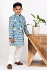 Load image into Gallery viewer, Boys blue kurta payjama jacket set
