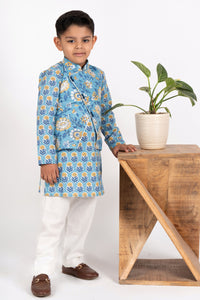 Boys blue kurta payjama jacket set