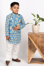 Load image into Gallery viewer, Boys blue kurta payjama jacket set
