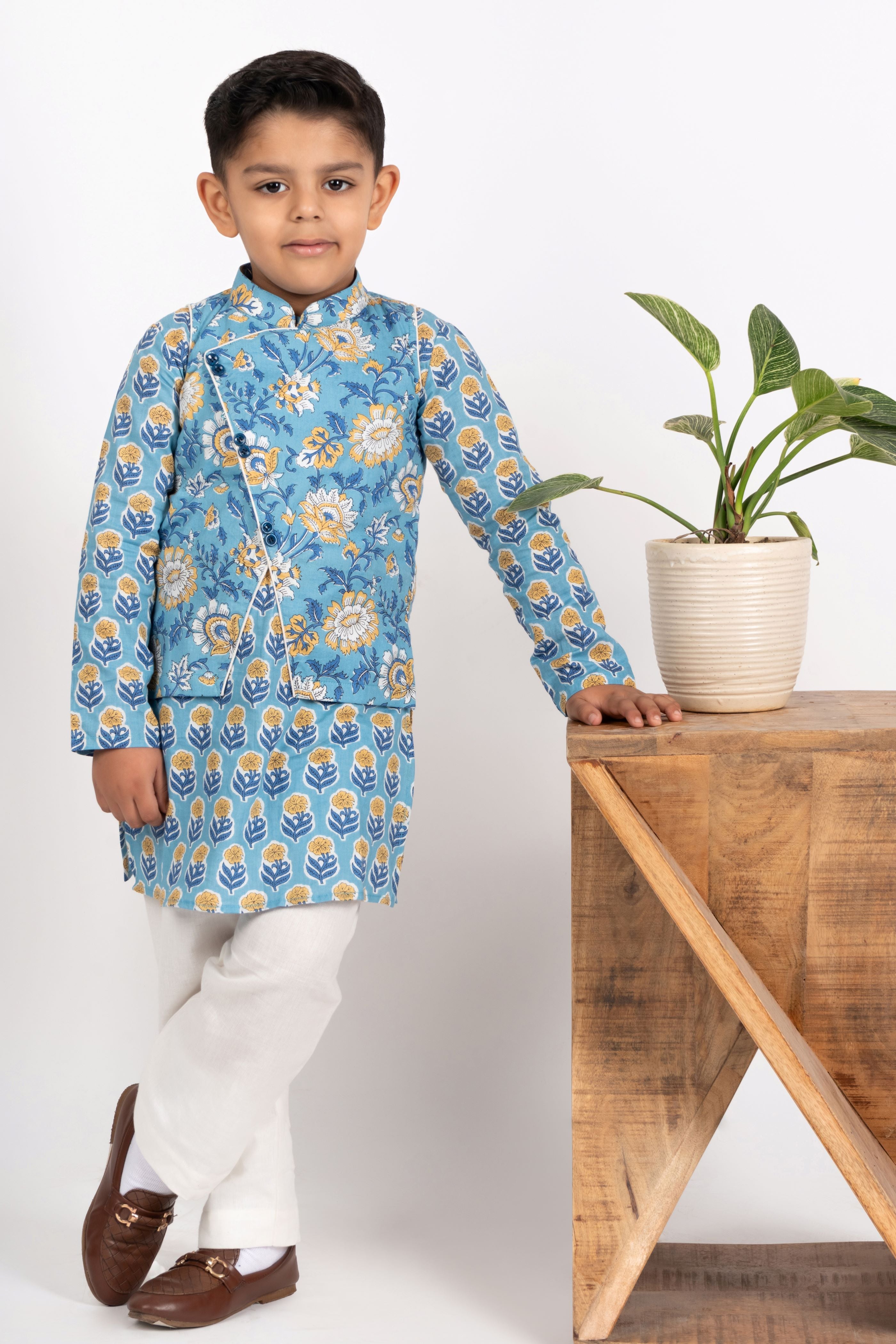 Boys blue kurta payjama jacket set