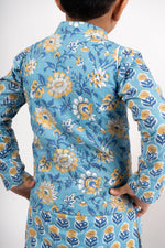 Load image into Gallery viewer, Boys blue kurta payjama jacket set
