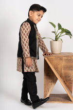 Load image into Gallery viewer, Boys black &amp; brown kurta payjama jacket set
