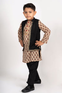 Boys black & brown kurta payjama jacket set