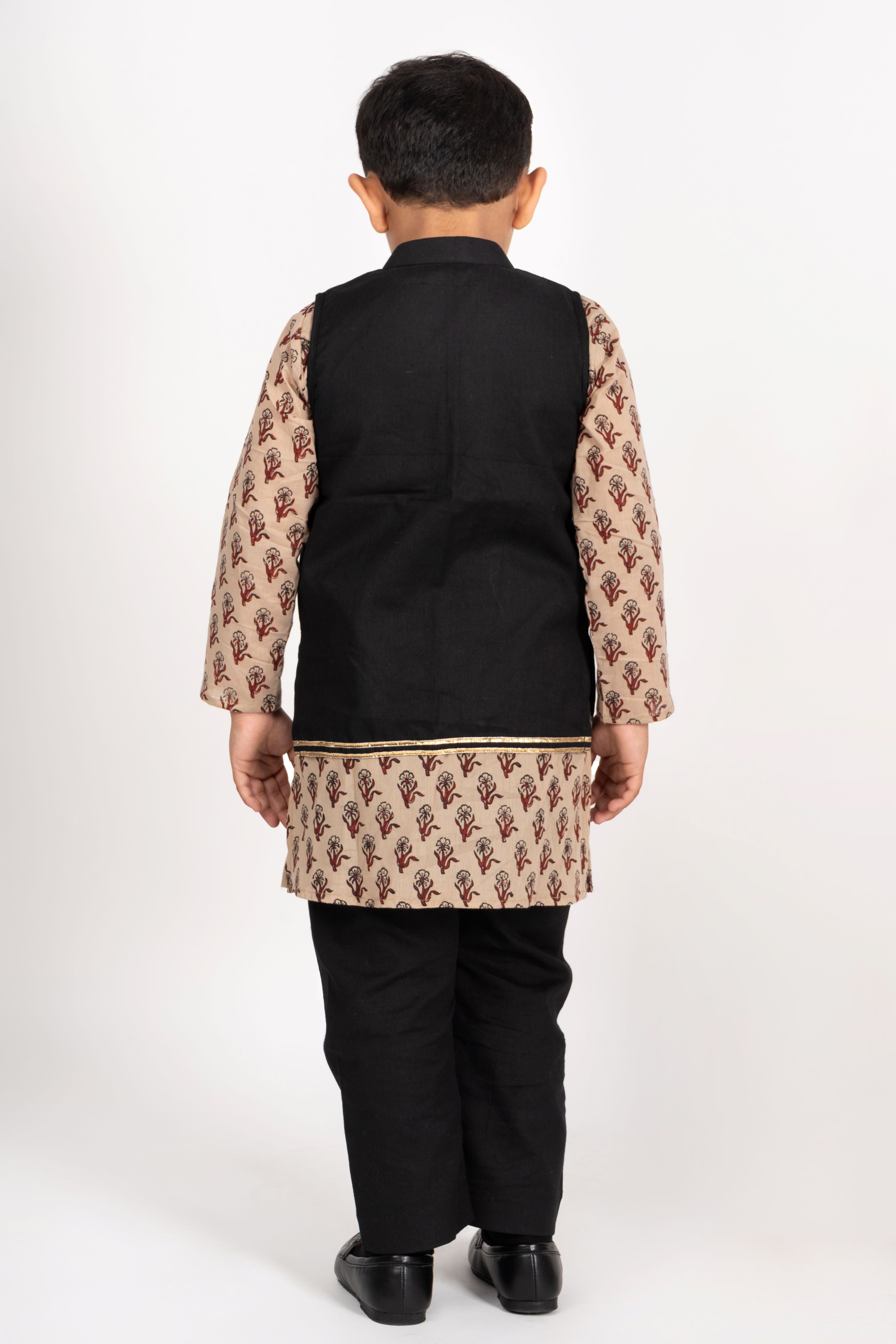 Boys black & brown kurta payjama jacket set