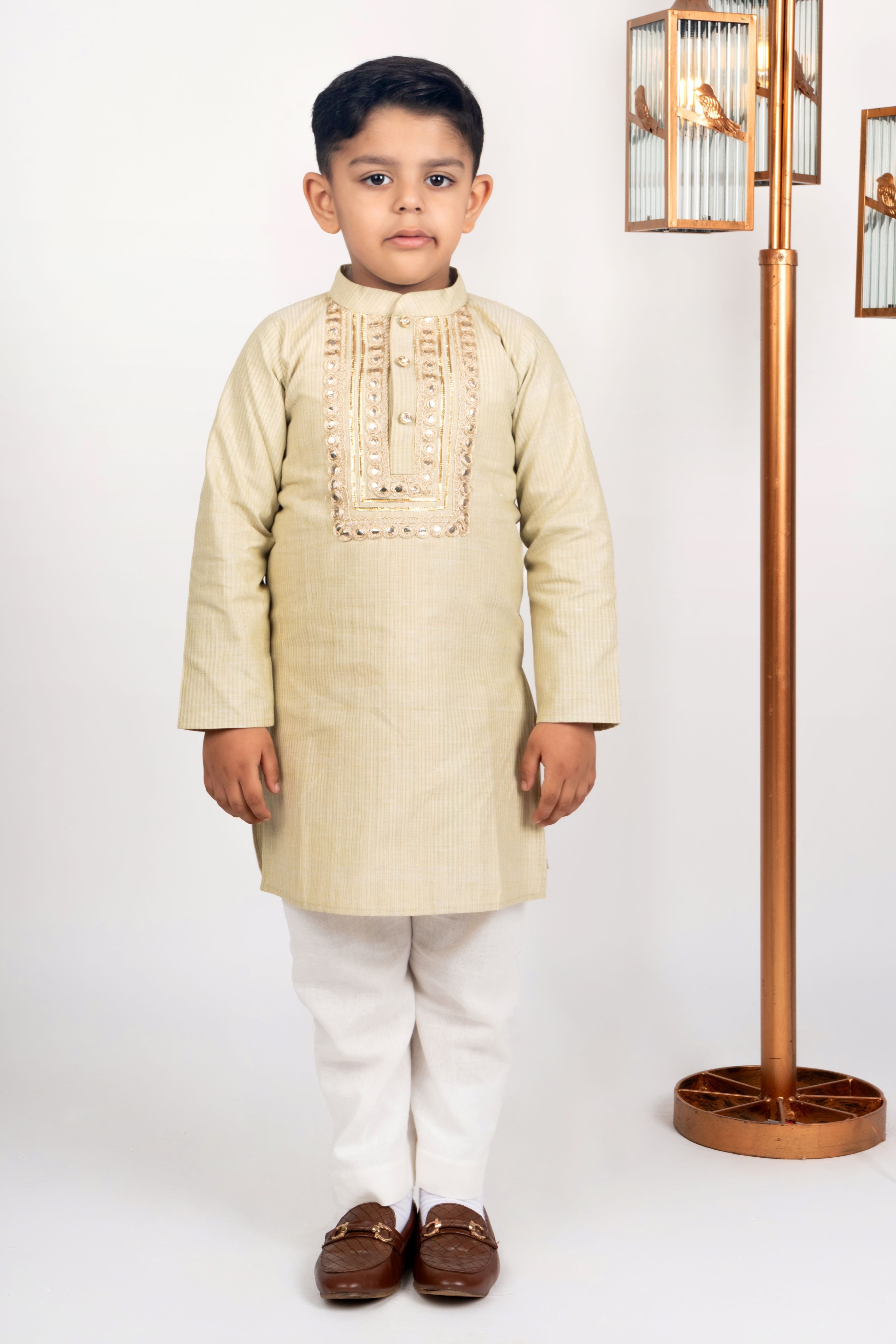 Boys gold green kurta payjama set