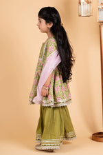 Load image into Gallery viewer, Green floral girls sharara set
