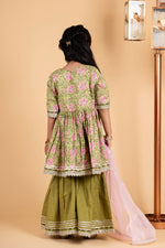 Load image into Gallery viewer, Green floral girls sharara set
