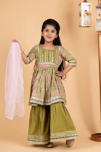 Green floral girls sharara set