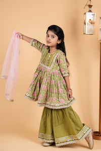 Green floral girls sharara set