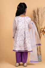 Load image into Gallery viewer, Purple and white floral girls kurta payjama set
