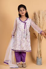 Load image into Gallery viewer, Purple and white floral girls kurta payjama set
