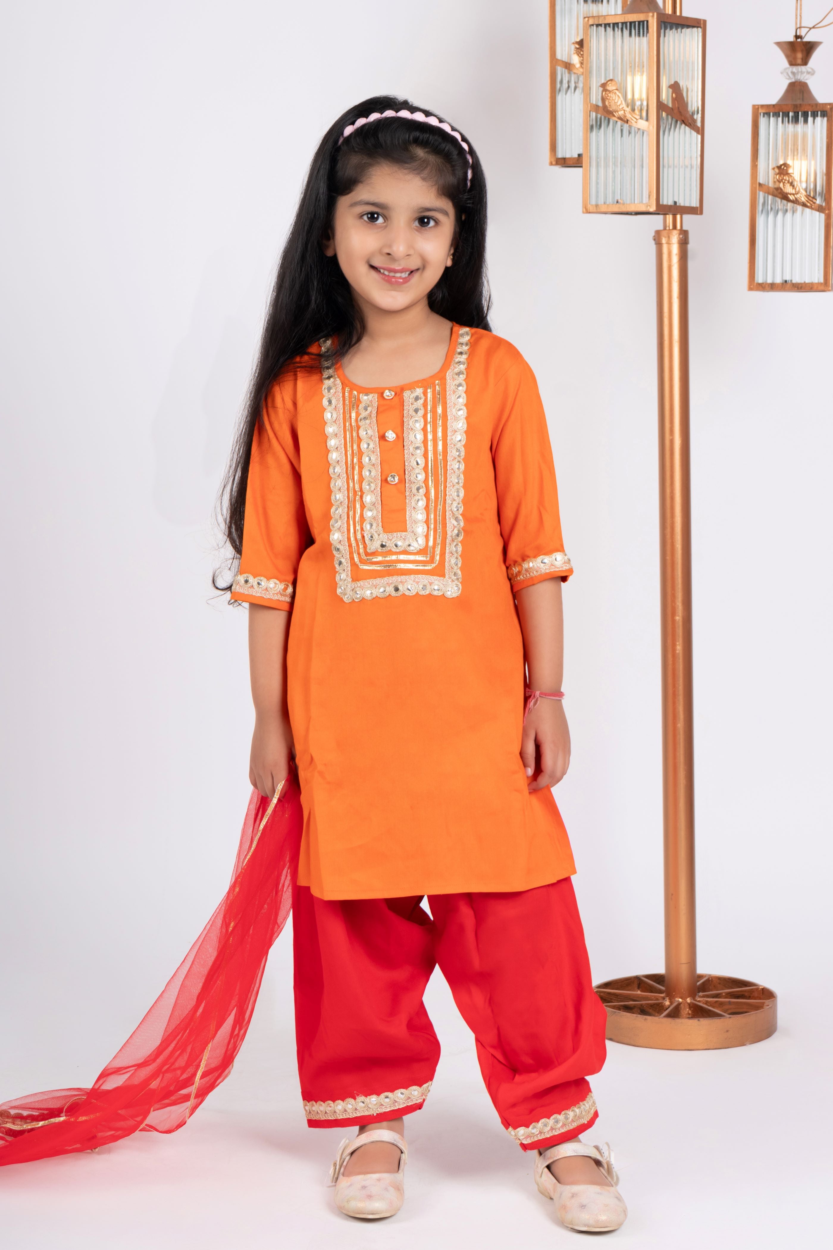 Girls orange and red kurta payjama set