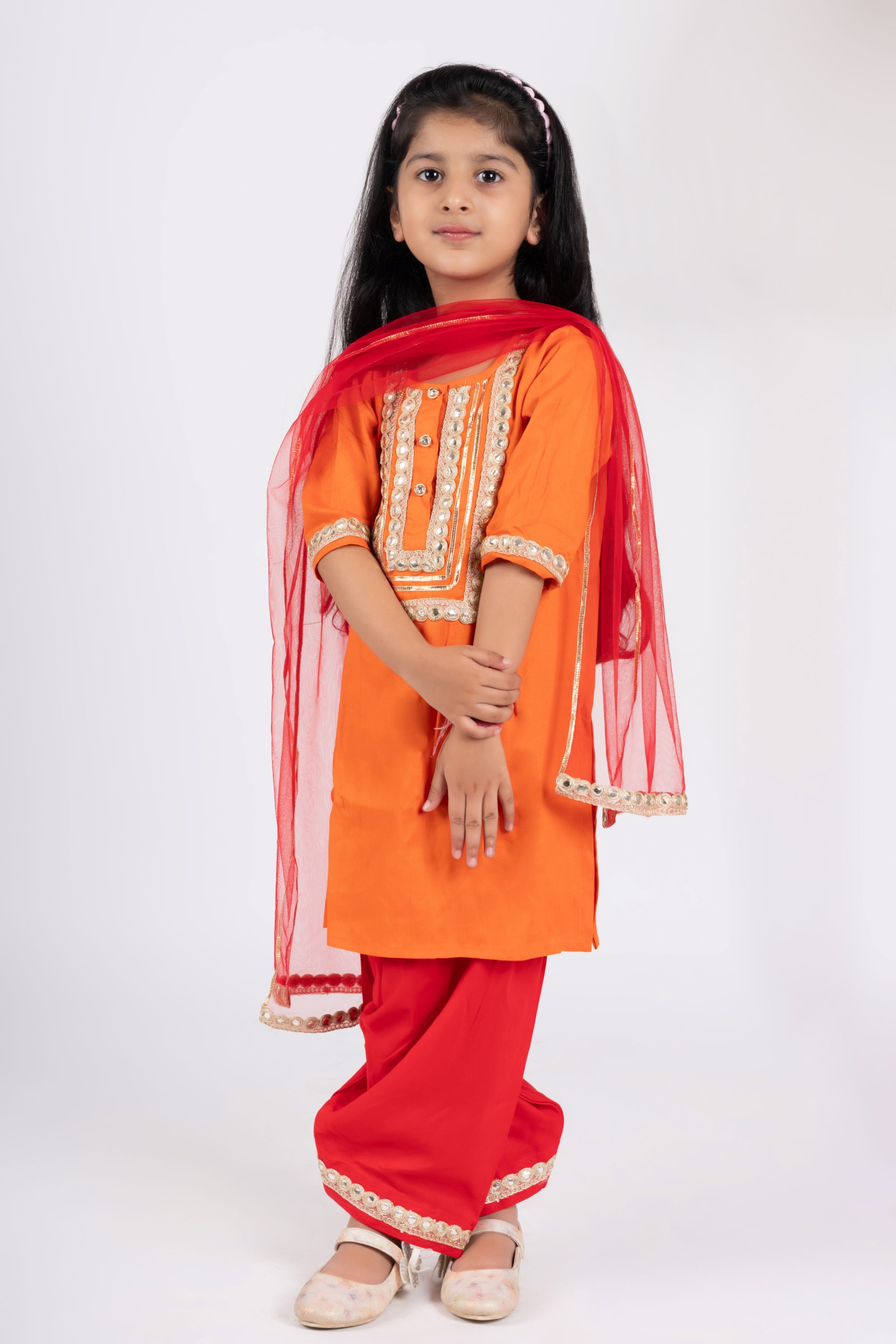 Girls orange and red kurta payjama set