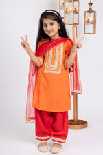 Load image into Gallery viewer, Girls orange and red kurta payjama set
