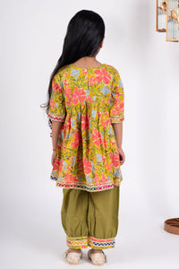 Girls yellow floral kurta payjama set