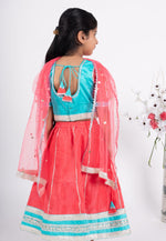 Load image into Gallery viewer, Traditional pink &amp; blue girls lehenga
