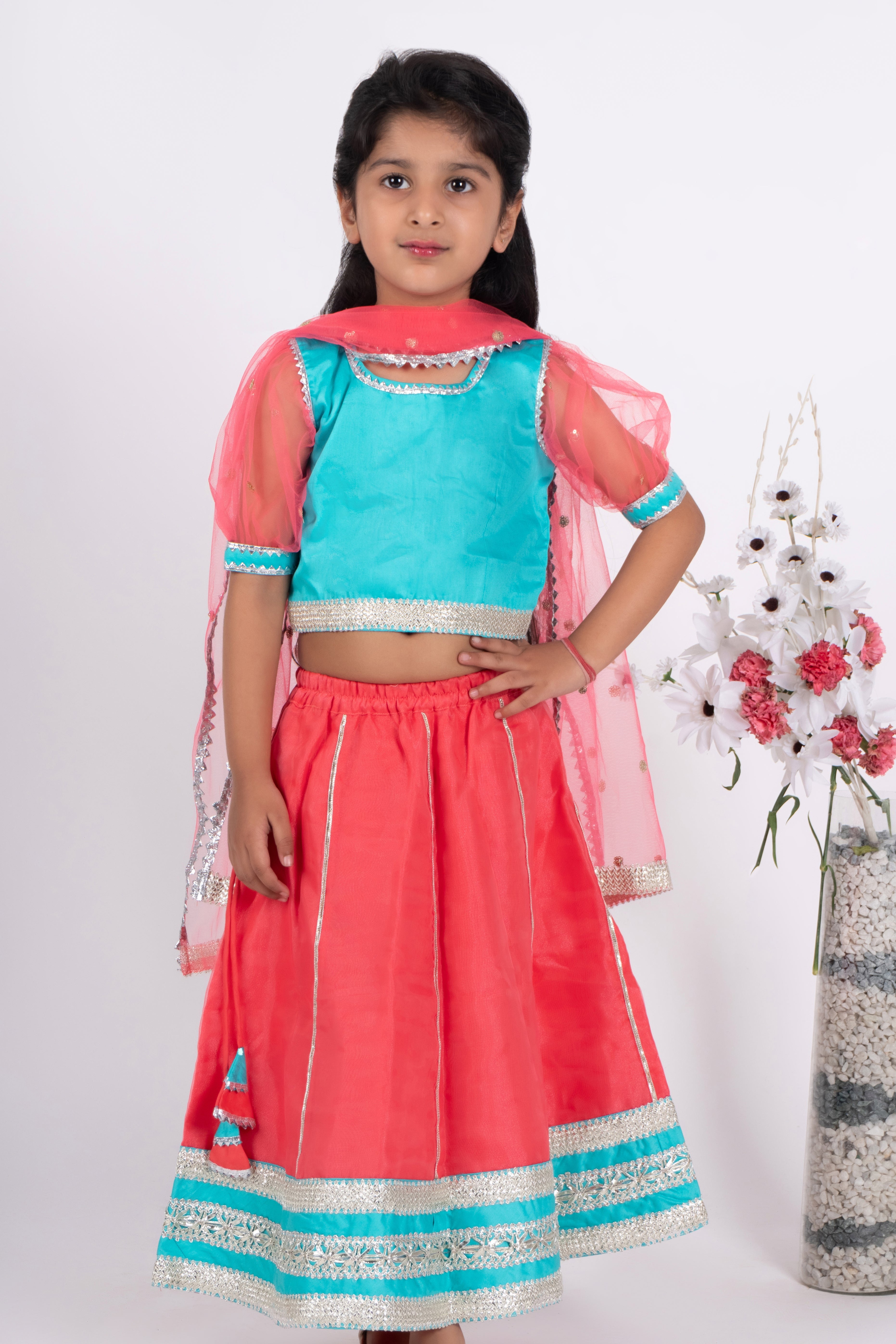 Traditional pink & blue girls lehenga