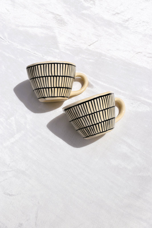 Black striped coffee mug