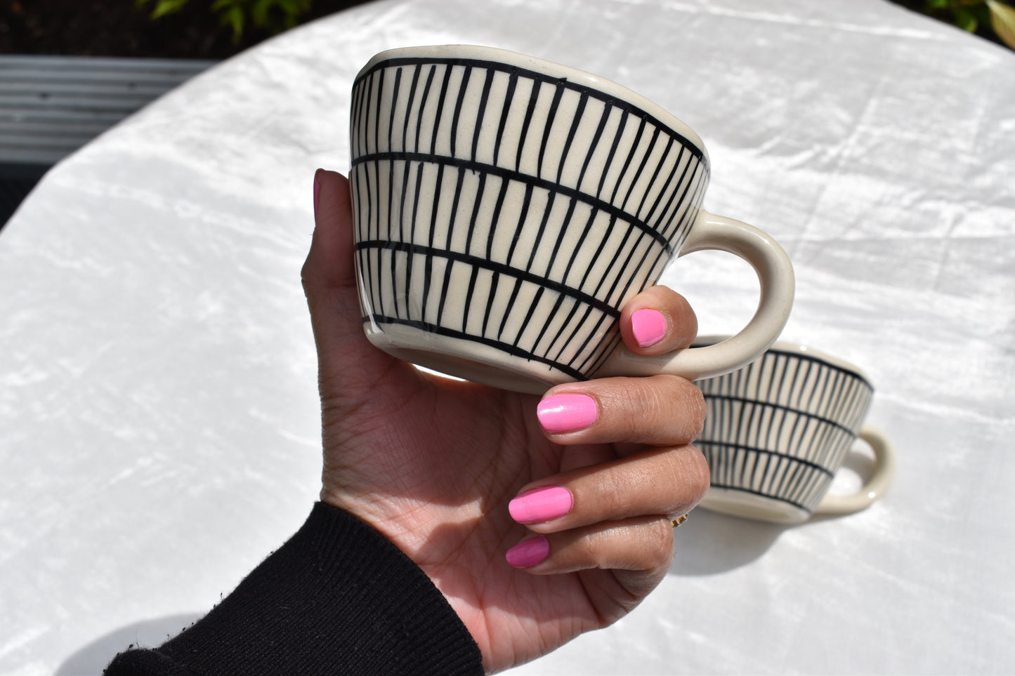Black striped coffee mug
