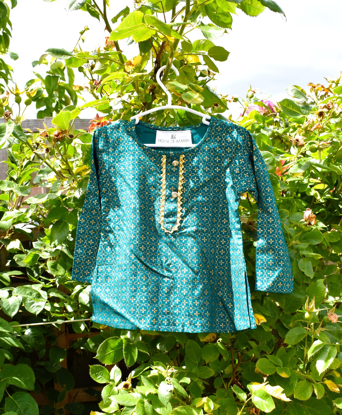 Green gold print kurta payjama set