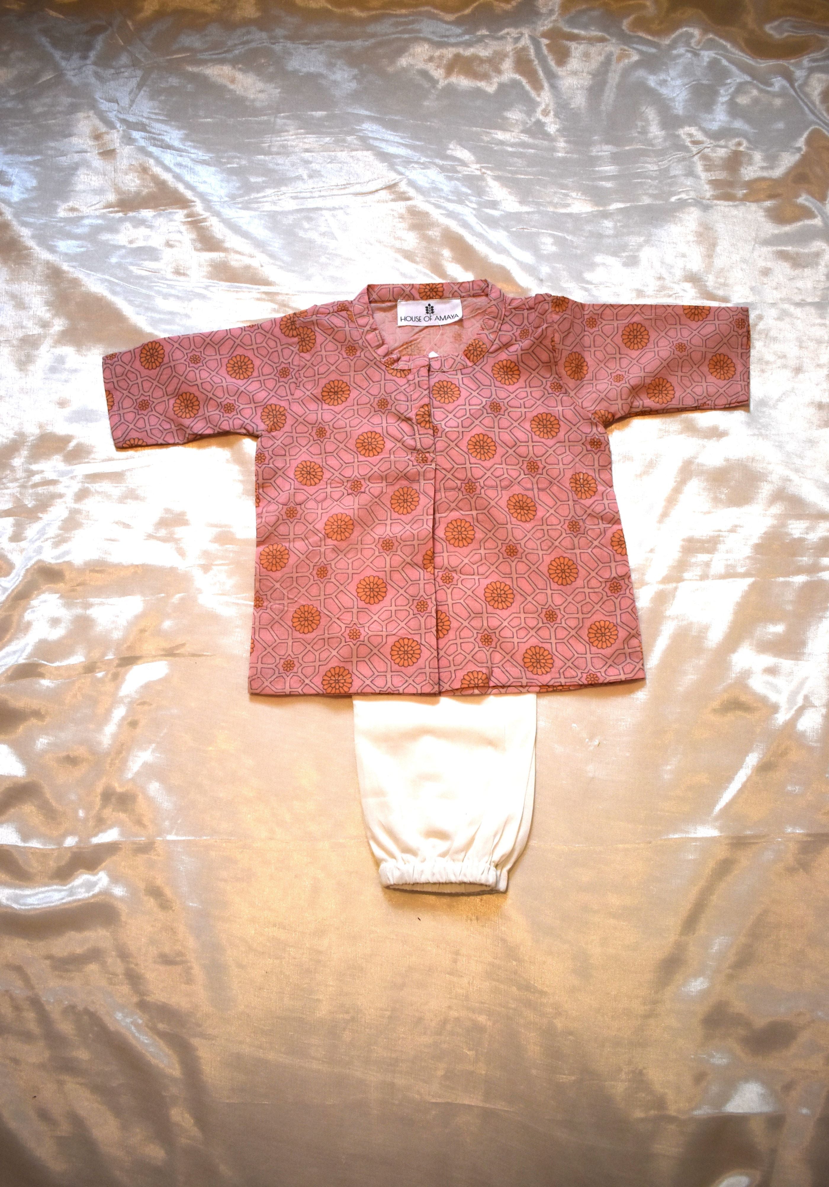 Peach - Unisex floral tops for new born babies