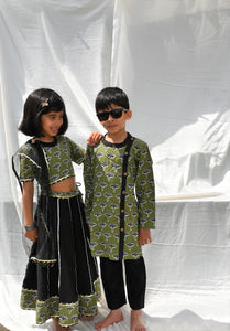 Padma Green & Black Kurta payjama for little boys