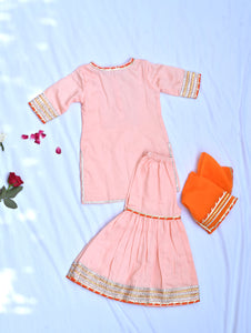 Peach girls sharara with orange dupatta