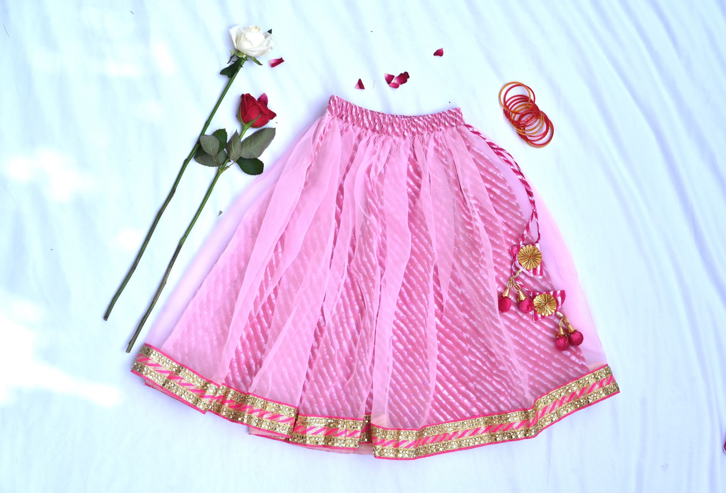 Off shoulder girls pink lehenga