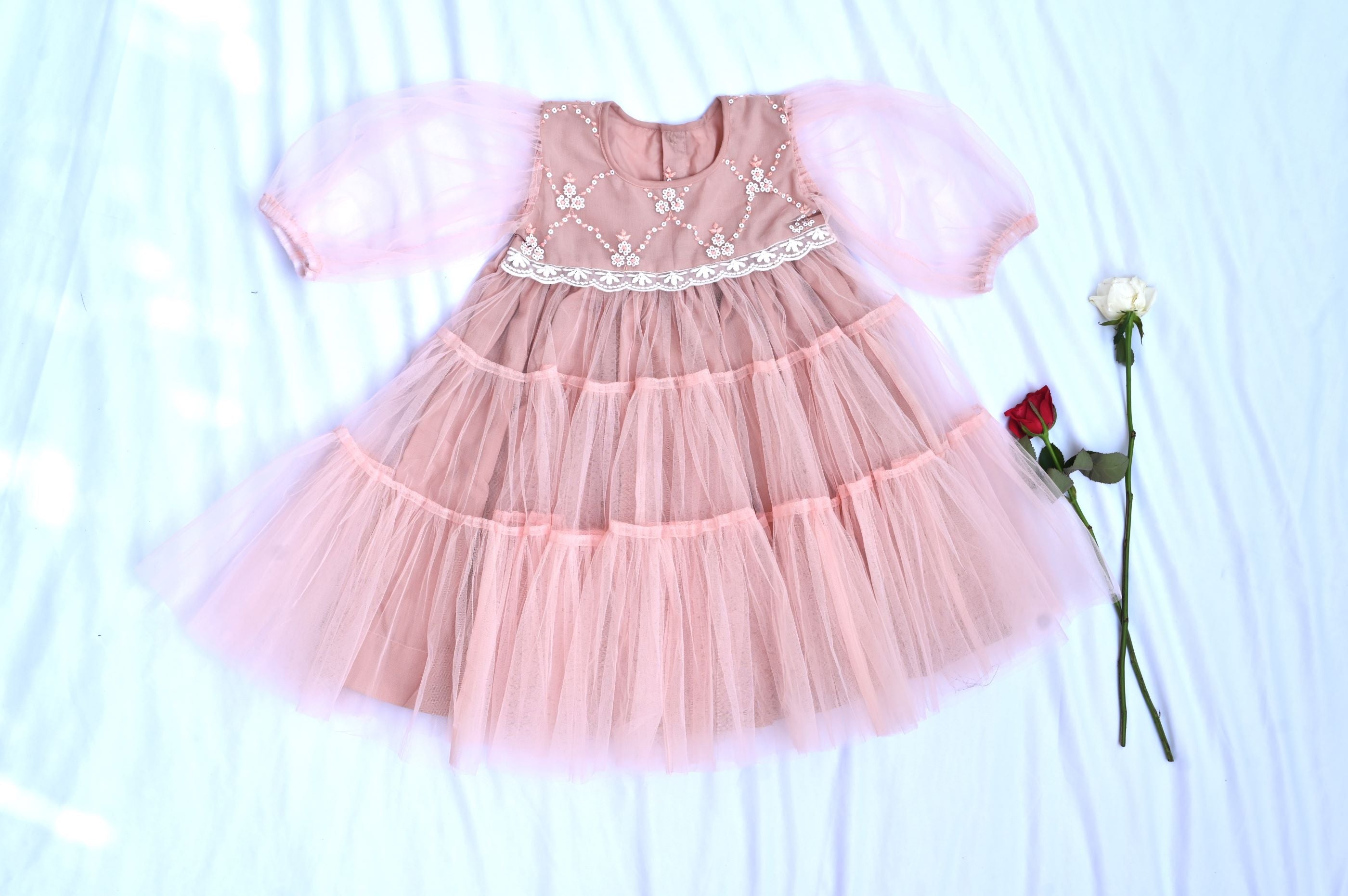 Dusky pink net dress for girls