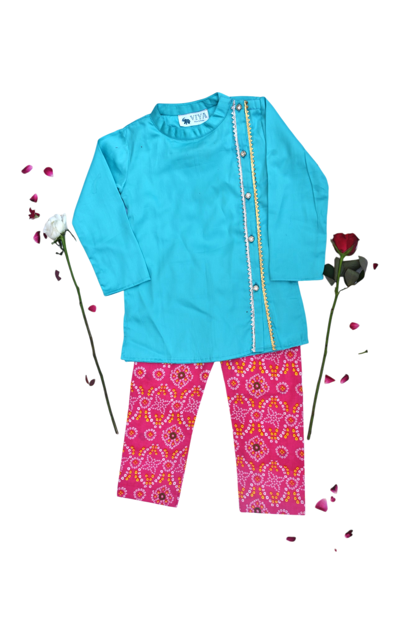 Boys blue and pink traditional kurta payjama set