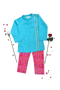 Boys blue and pink traditional kurta payjama set