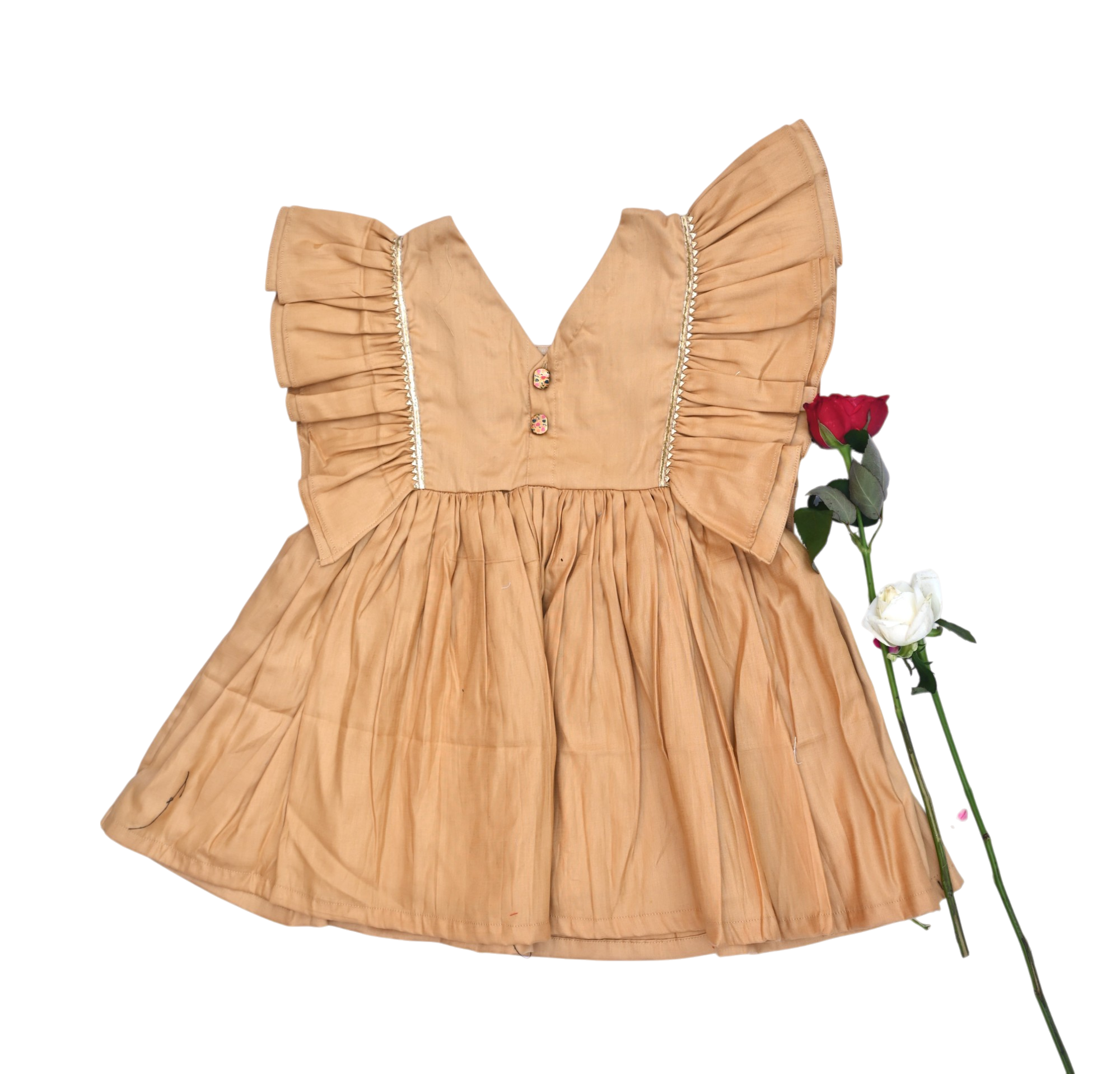 Golden flare shoulder dress