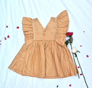 Golden flare shoulder dress