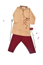 Load image into Gallery viewer, Boys gold  and maroon traditional kurta payjama set
