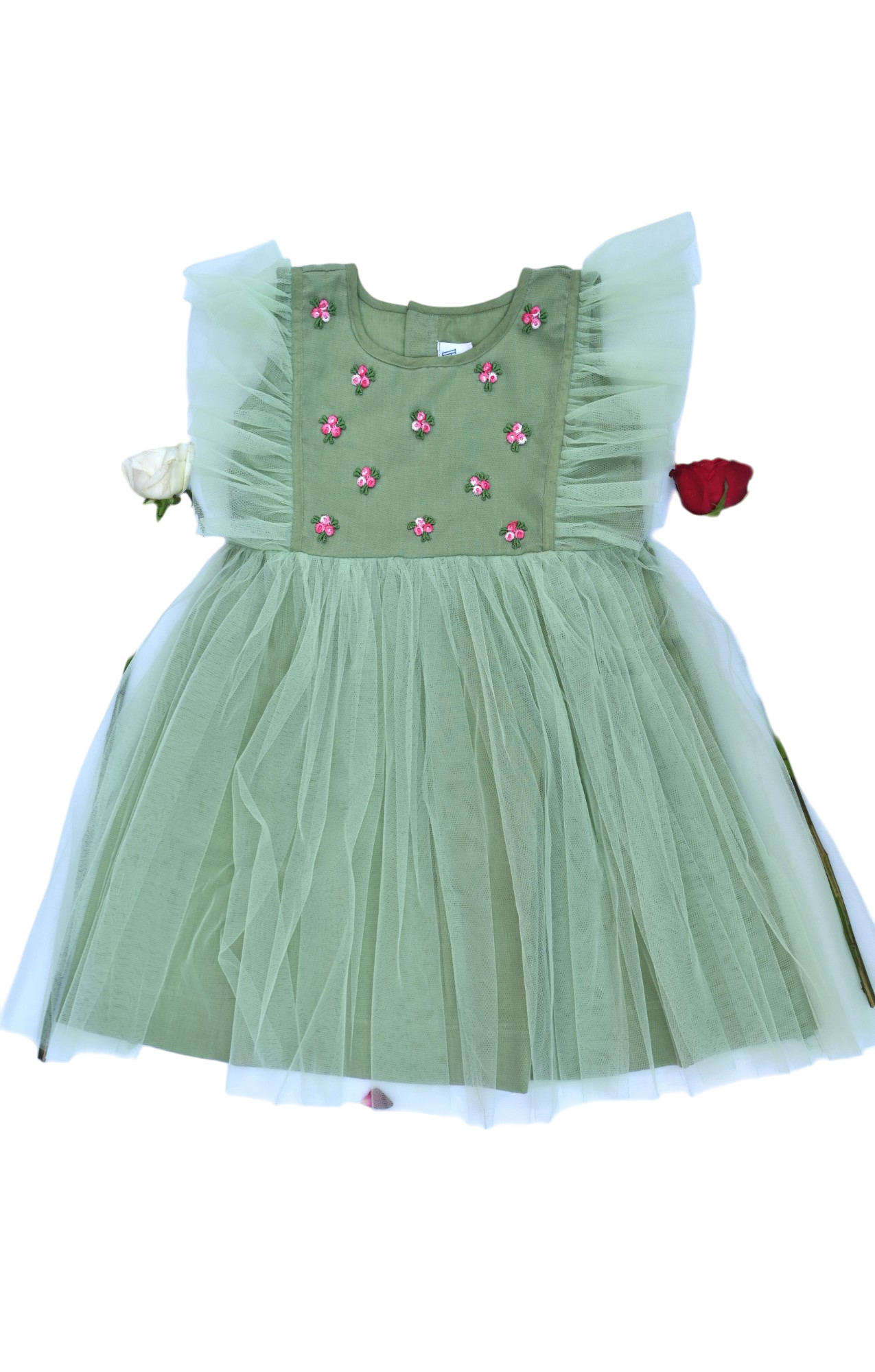 Pista green flare shoulder dress