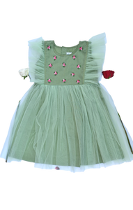 Pista green flare shoulder dress