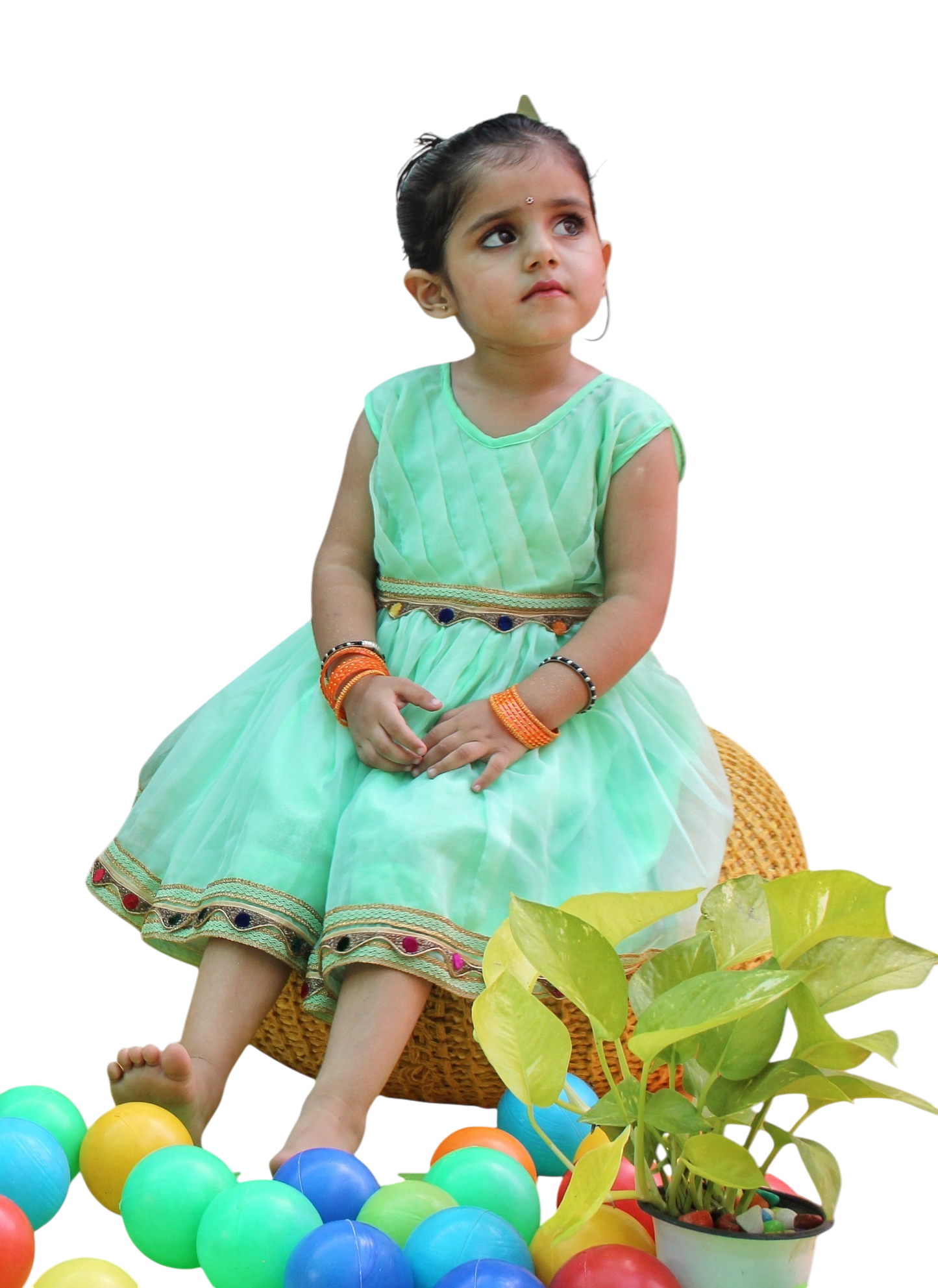 Sea green frock pleated yoke