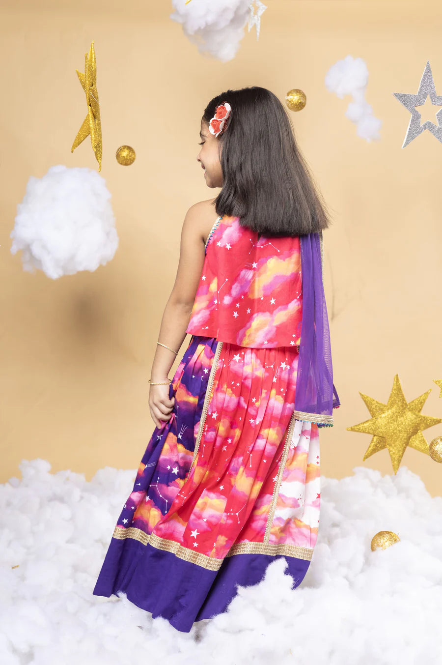 Sky Is A Miracle - Panelled Lehenga, Blouse and Dupatta Set