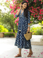 Load image into Gallery viewer, Indigo Floral Dabu Fit &amp; Flare Maxi Dress
