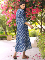 Load image into Gallery viewer, Indigo Floral Dabu Fit &amp; Flare Maxi Dress

