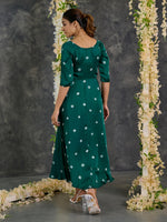 Load image into Gallery viewer, Green Bandhani Modal Satin Fit &amp; Flare Dress
