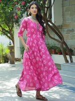Load image into Gallery viewer, Pink Floral Dabu Print Fit &amp; Flare Maxi Dress
